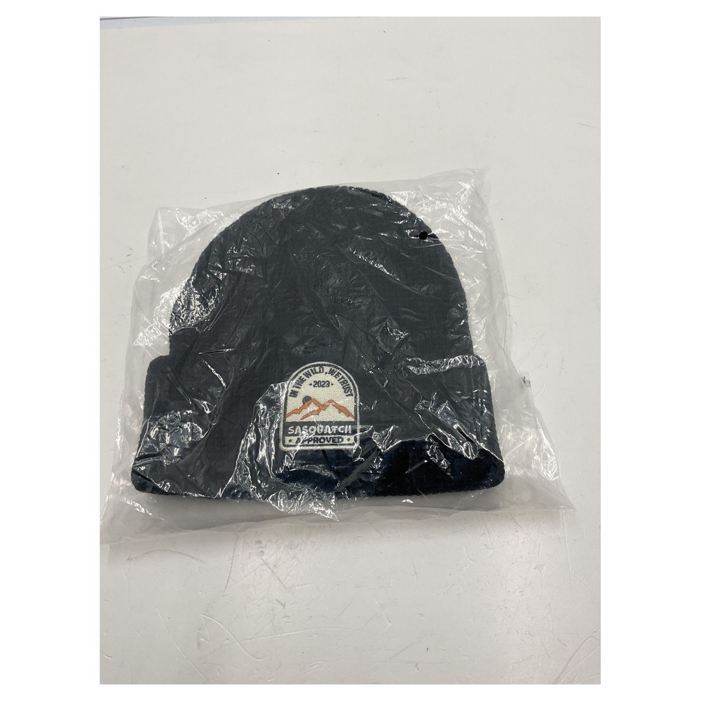Sasquatch Approved Black Beanie Hat 2023‎ In The Wild We Trust Patch Knit Cap